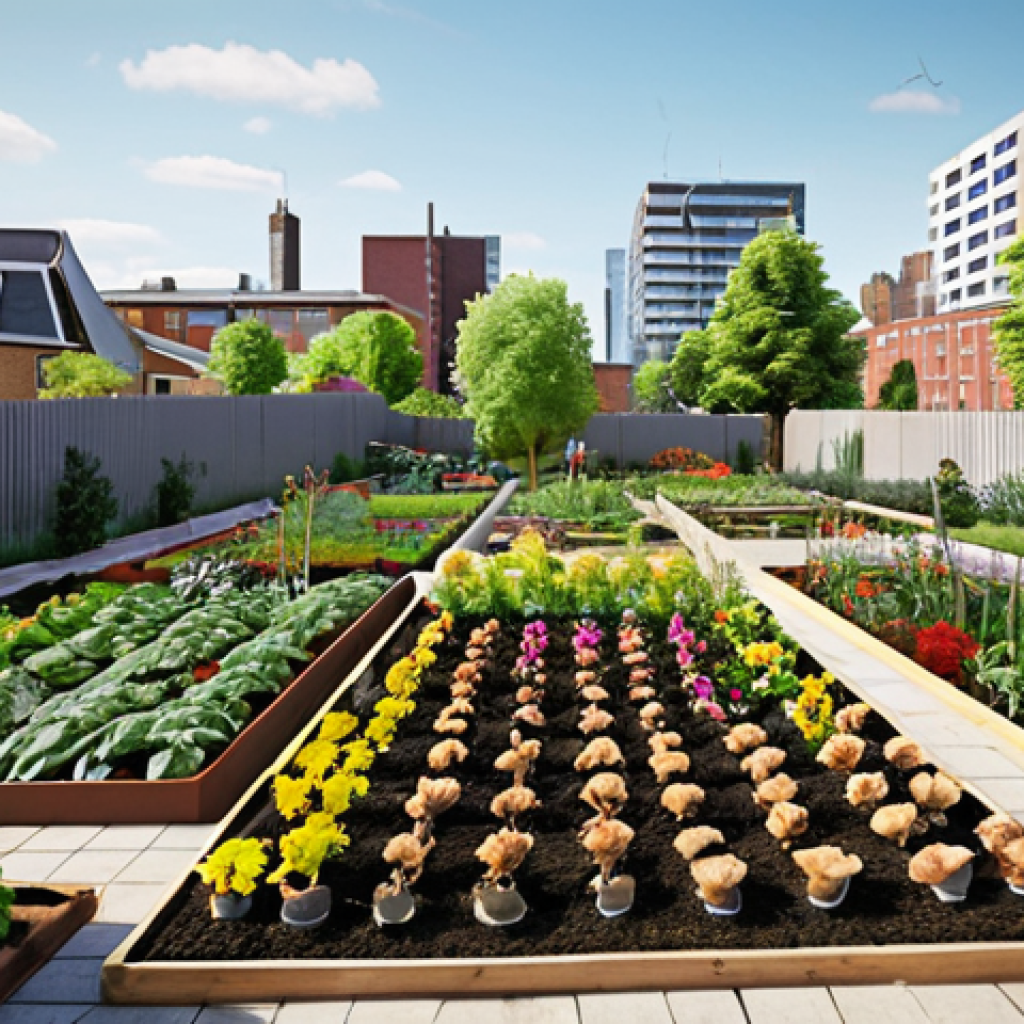 **

A vibrant urban garden scene. Show a before-and-after transformation of a neglected green space into a thriving community garden. Focus on the practical skills of a gardener at work, planting flowers or tending to a vegetable patch, with modern buildings visible in the background. The composition should highlight the impact of a skilled gardener on the urban environment.

**